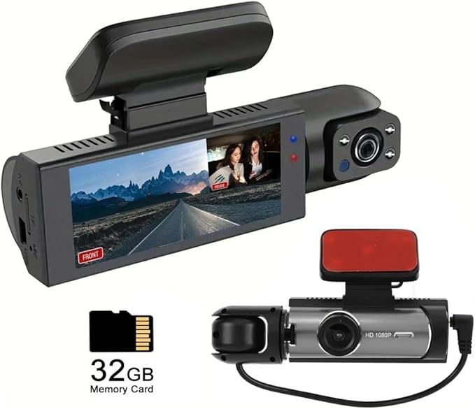 Dash Cam Front & Rear, Cardvr Video Dash, 1 Count Mini Dash Cam for Car with 32GB SD Card, 3.16 Inch IPS Screen 1080P HD Camera with Dual Lens
