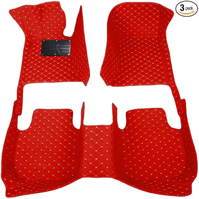 KaiLaiCarCustom Automotive Car Floor Mats for 99.99% Sedan SUV Sports Car Men Women Protection Full Coverage Pads Anti-Slip Leather Floor Lining (Red Mat Beige Line, A - Diamond)