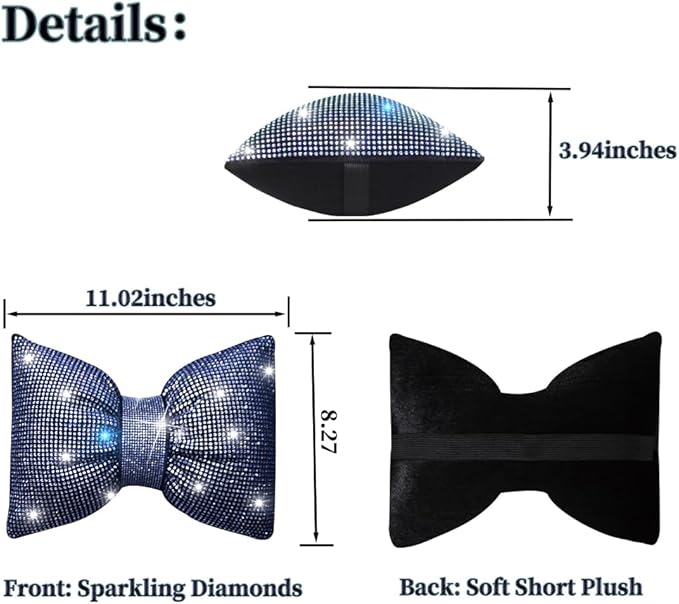 Car Neck Pillows Bowknot Car Headrest Cushion Crystal Rhinestone Diamond Bling Accessories for Women Driving Comfort Neck Support Pillow White 2Pcs