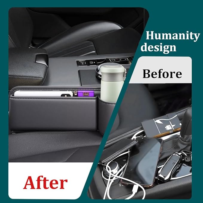 Car Seat Gap Organizer, Multifunctional Car Seat Organizer with Adjustable Cup Holder, Leather Car Seat Gap Storage Box for Holding Phones, Coins, Cards, Keys, Pens (Black)