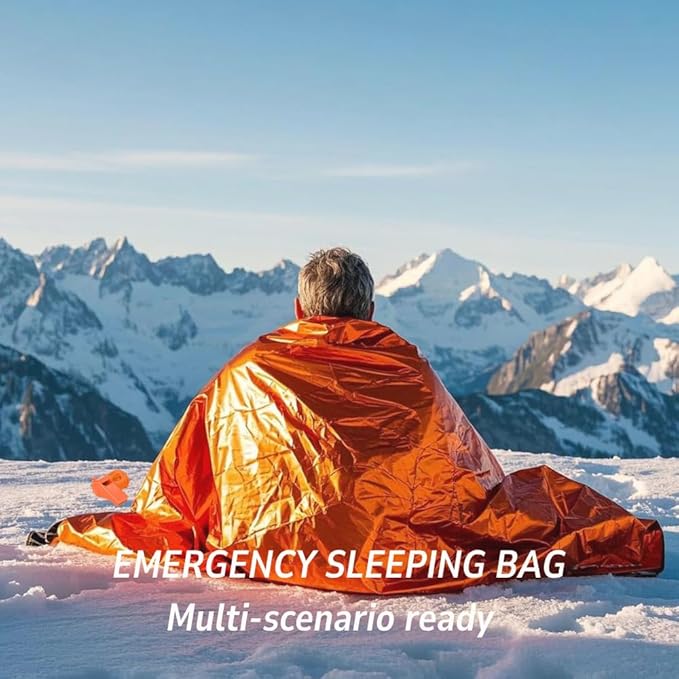 Emergency Sleeping Bags 2 Pack - Waterproof Mylar Thermal Bivy Sack Survival Gear, Portable Lightweight Emergency Bivvy Blanket with Whistle for Outdoor Camping, Hiking, Car Kit and Military Use