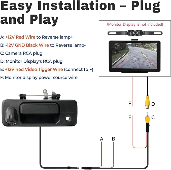 Tailgate Handle Backup Camera Compatible with 2014-2020 Toyota Tundra, 2016-2022Toyota Tacoma Tailgate Handle Rear View Reverse Camera RCA Connector Backup Kit Replaces# 97982 69090-0C090 69090-0C091