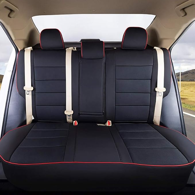EKR Rav4 Seat Covers Custom Fit for Toyota Rav4 XLE,Platinum,Limited 2013-2018 & SE 2016-2018, Leather Car Seat Cover Full Set for SUV,Faux Leather(Black with Red Trim)