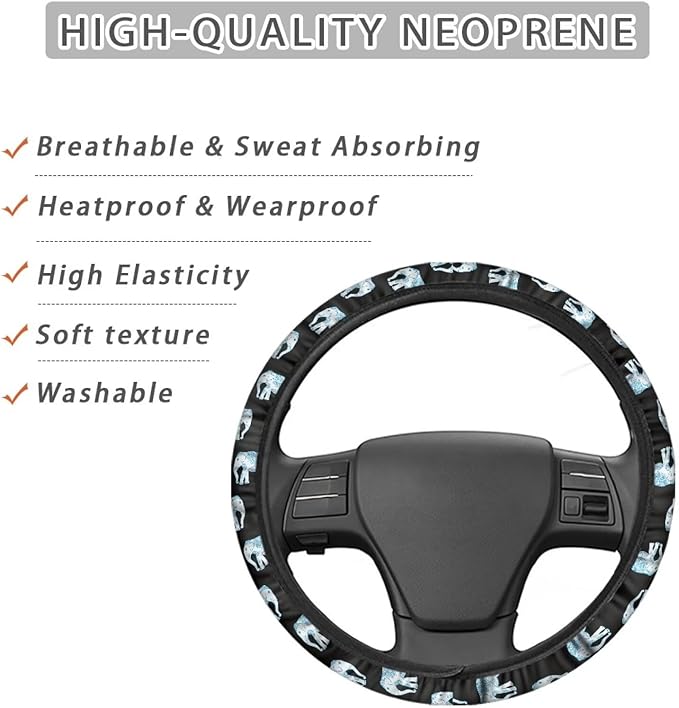 AFPANQZ Elegant Elephant Style Automotive Steering Wheel Covers Neoprene Comfortable Keep Warm Odorless Stretch-on Fabric Breathable Universal 14 to 15 inch Navy Blue for Women Mens