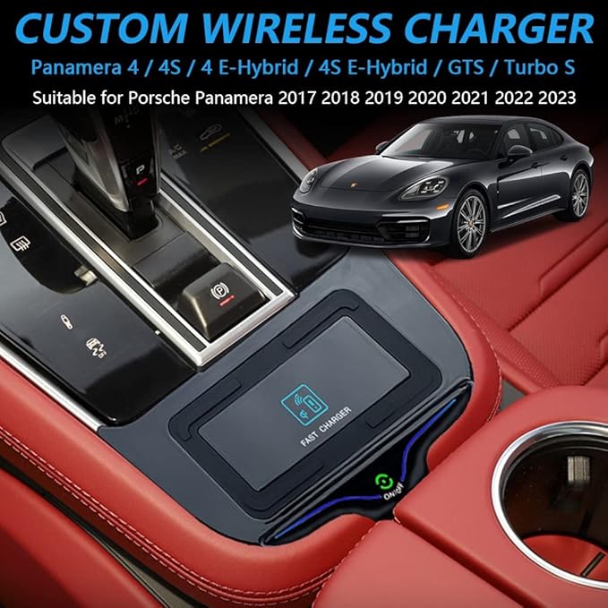 Wireless Car Charger for Porsche Panamera Executive Sport Turismo Turbo S E-Hybrid 2017-2023, 15W Fast Charging Phone Charger Pad for Porsche Panamera 4/4S/4 E-Hybrid/4S E-Hybrid/GTS/Turbo S