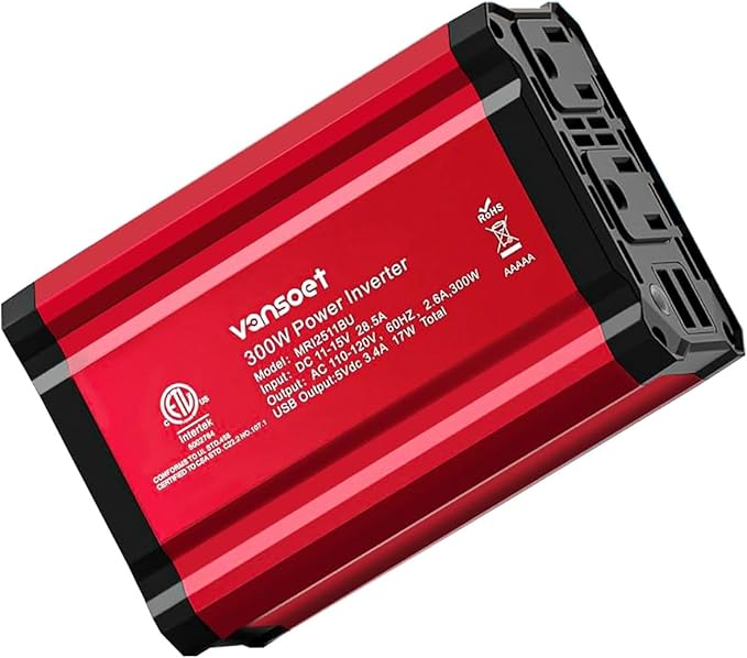 300w Power Inverter DC 12V to AC 110V - vansoet Car Plug Adapter Outlet with 3.4A Dual USB Fast Charging Port - Car Charger Cigarette Lighter Adapter for Phone, Laptop on Road Trip (Red-65)
