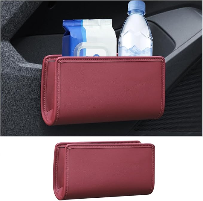 Car Seat Side Storage Pocket, Leather Hanging Foldable Multifunctional Vehicle Front Door Back Organizer Box, Waterproof Auto Interior Organizing Container, Universal fit(Wine Red)