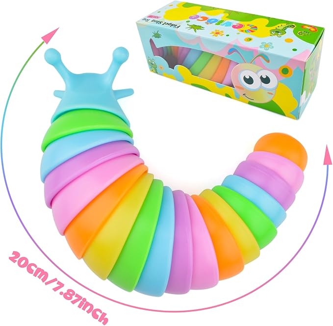 Cevioce 6 Sensory Slug Fidget Toys, Adults & Kids Party Favors, Autism Sensory Toys for 3+ Year Olds - Blue