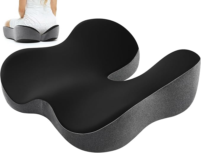 Seat Cushion for Tailbone & Sciatica Pain Relief - Plush Yet Supportive Ergonomic Memory Foam Chair Cushions for Office Chair, Car, Wheelchair,Airplane & Long Sitting