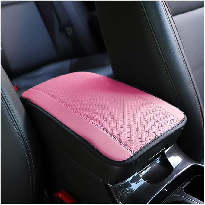 Ziciner Leather Car Center Console Armrest Pad, PU Waterproof Auto Seat Box Cover Protector, Hand Rest Cushion Protection Pad, Vehicles Interior Accessories Universal for Car,SUV (Pink)