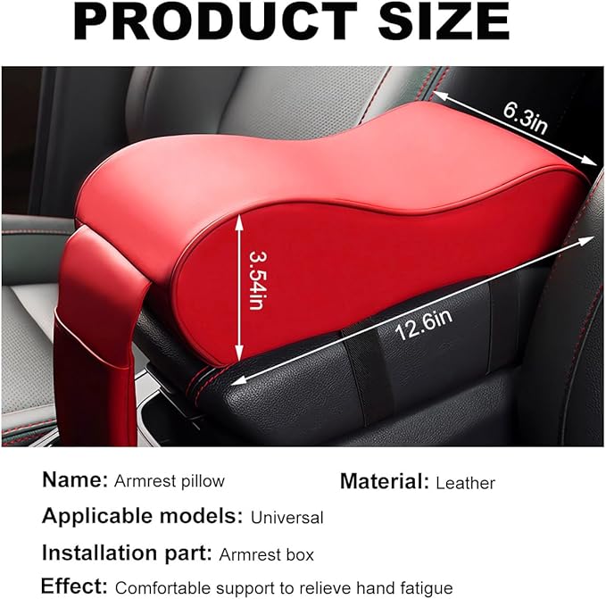 Car Armrest Cushion, Soft Memory Foam Auto Armrest Pillow with Storage Bag, Leather Center Console Arm Rest Padded Cushion with Phone Holder, Universal Car Accessories (Red)