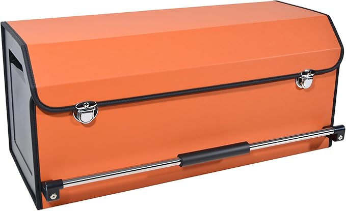 XCF Car Trunk Organizer for SUV, Collapsible Leather Car Storage Trunk Organizer with Lid and Sturdy Handle Car Trunk Leather Storage Box (Orange, 27.1 x 11.4 x 12.2in)