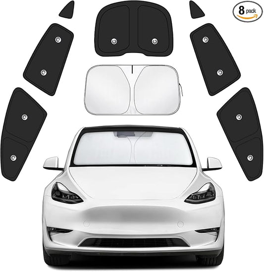 8pcs Car Window Shades for Tesla Model Y 2020-2024 Upgrade with Suction Cups Design | Full Coverage Window Covers Sunshades for Camping | Privacy Window Shade for Front, Rear, and Side Windows