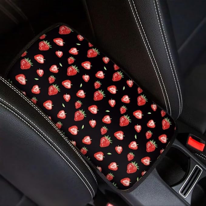 Coldinair Strawberry Universal Car Center Console Pad Soft Armrest Protector Cover Fit for Most Vehicle,SUV,Truck,Car Interior Accessories Decor