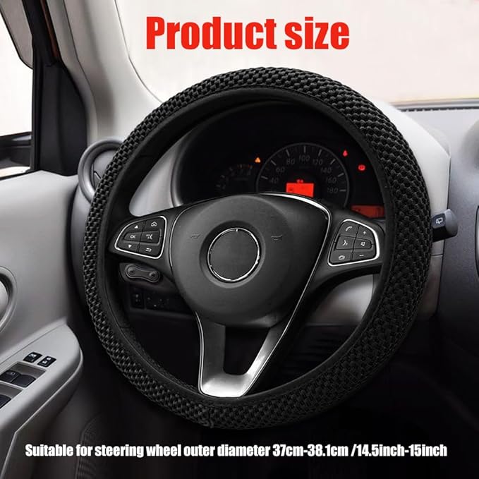 Elastic Stretch Steering Wheel Cover, Car Wheel Cover, Universal 15 Inch Car Steering Wheel Protector, Interior Accessories Microfiber Breathable Ice Silk Steering Wheel Covers for Car (Black)