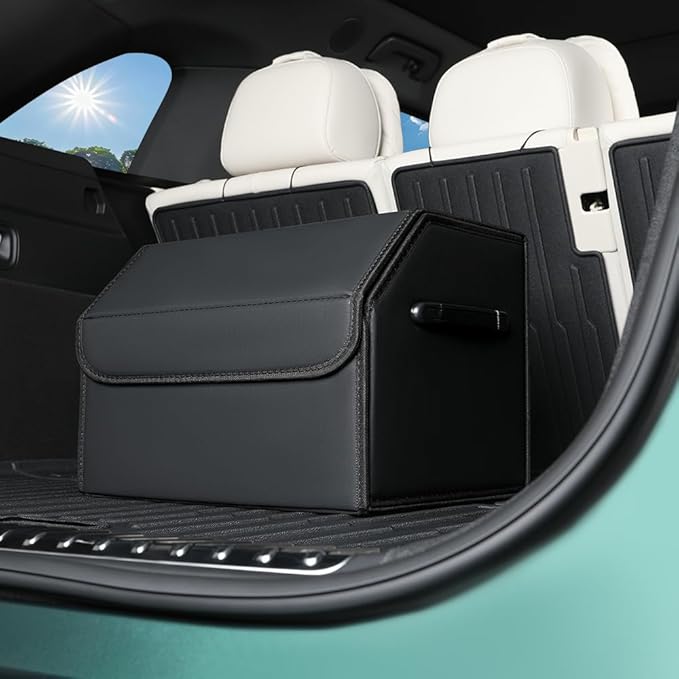 Car Trunk Organizer, Leather Material, Sturdy and Durable, Waterproof and Stain-Resistant Surface, Wipes Clean Easily, Collapsible to Save Space, Say Goodbye to Clutter, for SUVs & Sedans