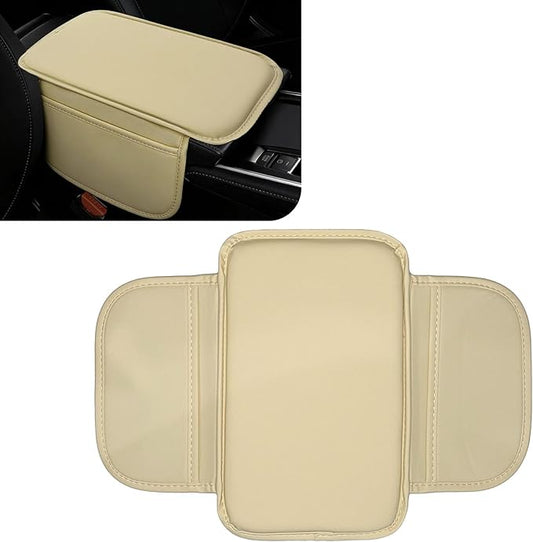 Car Center Console Cover Arm Rest Cover Pad for Car Armrest Box, Middle Console Covers Leather Armrest Box Mat Pad Protector Cushion with 2 Storage Bags for Cars Interior Accessories(Beige)