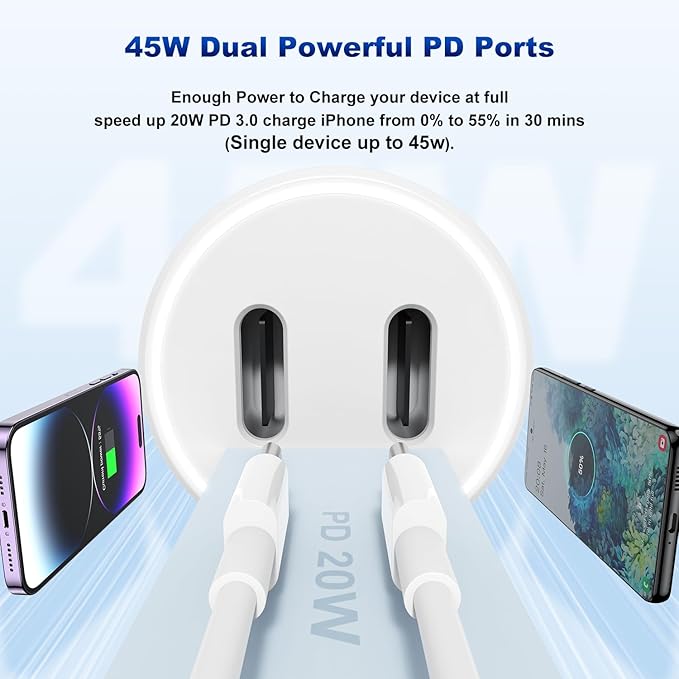 iPhone 14 13 Car Charger, [Apple MFi Certified] 45W Dual Port USB C Rapid Apple Car Adapter with 6ft Type C to Lightning Cable Fast Charging for iPhone 14 Pro/14 Pro Max/14 Plus/13/12/11/X/XS/SE,iPad