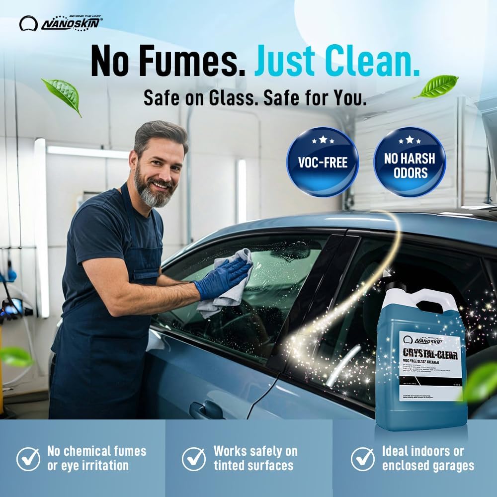 Nanoskin CRYSTAL-CLEAR VOC-Free Glass Cleaner 1 Gallon - Ultra-Concentrated, Eco-Friendly, Streak-Free Finish | Versatile Use for 40:1 Dilution | Perfectly Safe for Auto, Home, Garage & Beyond