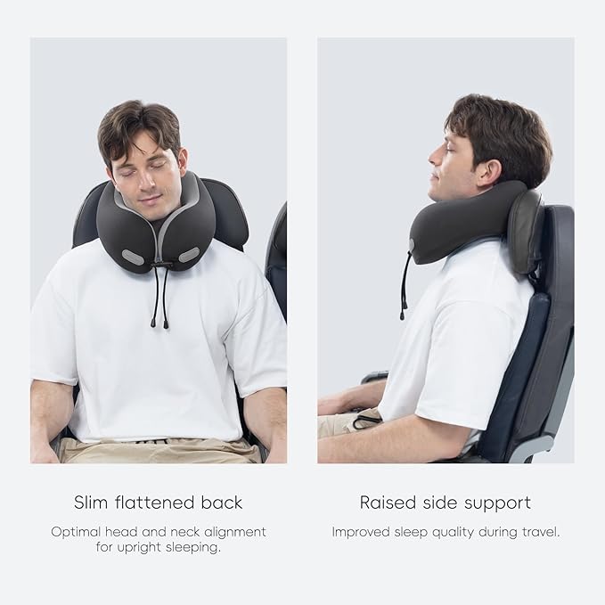 Neck Pillow for Travel Memory Foam Design Models Pillows with Zero Eye Pressure 3D Eye Mask and Compact Bag Traveling Essentials Plane Car Flight Rest Sleeping Use Adult, Dark Gray