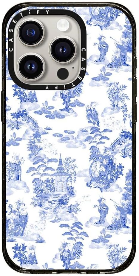 CASETiFY Impact iPhone 15 Pro Case [4X Military Grade Drop Tested / 8.2ft Drop Protection/Compatible with Magsafe] - Art Print - Moon Caravan Toile - Clear Black
