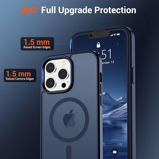 SUPFINE Magnetic for iPhone 13 Pro Max Case with Screen Protector (Compatible with MagSafe) (Military Grade Drop Protection) Translucent Matte Shockproof Phone Cover,Dark Blue