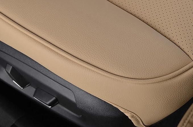 Car Seat Cushions Cover, 2pcs PU Leather Car Seat Covers Car Seat Protector Cover for Car Driver and Passenger Seat Bottom (Width 20.8×deep 21×Thick 0.35 inch)(Beige-B)
