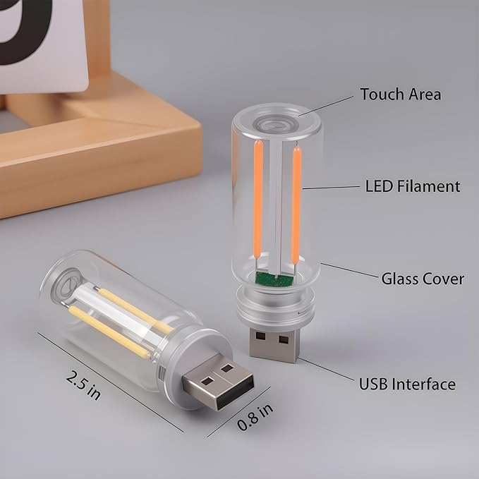 2 PCS Car USB Lights, Plug-in Retro Car Atmosphere Lamp with Touch Dimmable, Portable Mini Glass Bottle LED Bulb Night Lights for Vehicle Bedroom Hallway Camping Holiday Decoration (Blue)