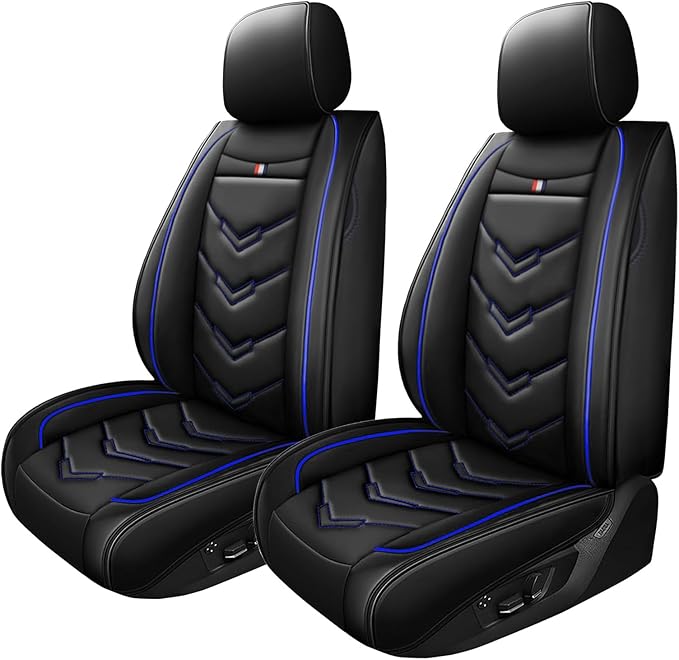 Car Seat Cover for Ford Explorer 2000-2025, Waterproof Durable Compatible Airbag, Premium Leather Seat Protector(2 Seats Standard,Black Blue)