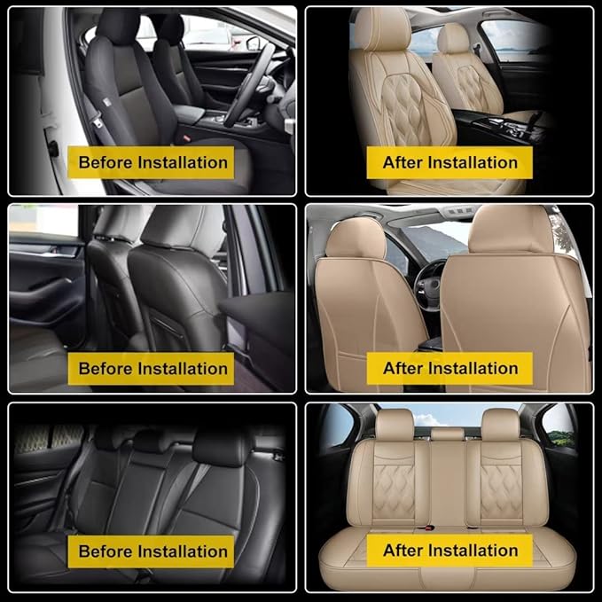 AOMSAZTO Car Seat Covers,Full Set 5 Seats Custom Fit for Toyota Camry 2002-2026,Faux Leather Automotive Cushion Covers Seat Protector,Airbag Compatible Waterproof Beige