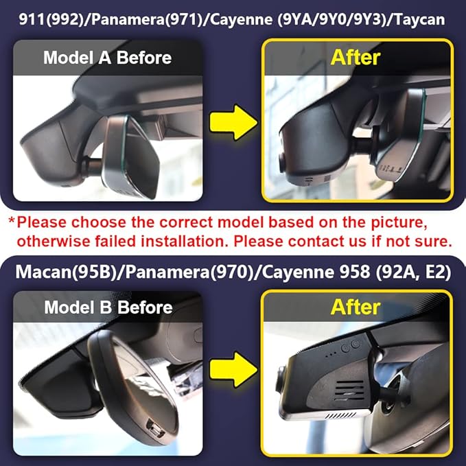 Fitcamx 4K Dash Cam Suitable for Porsche 911 992 Cayenne 9YA 9Y0 9Y3 Panamera 971 Taycan (Model A), OEM Look, 2160P UHD Video, Built-in WiFi & APP, Loop Recording, Parking Sensor, 64GB Card