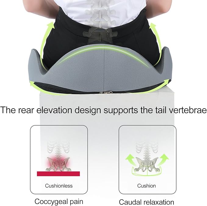 Car Seat Cushion for Long Driving, Ergonomic Memory Foam Seat Cushion, Car Seat Cushion for Back Pain and Lumbar Support Non Slip and Easy Clean for Driving Gaming Chair and Travel B Grey