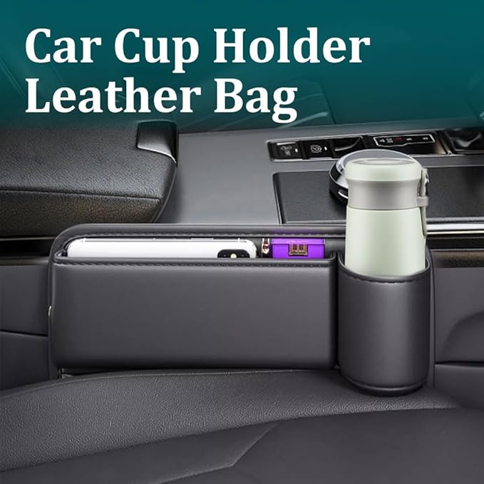 Car Seat Gap Organizer, Multifunctional Car Seat Organizer with Adjustable Cup Holder, Leather Car Seat Gap Storage Box for Holding Phones, Coins, Cards, Keys, Pens (Black)