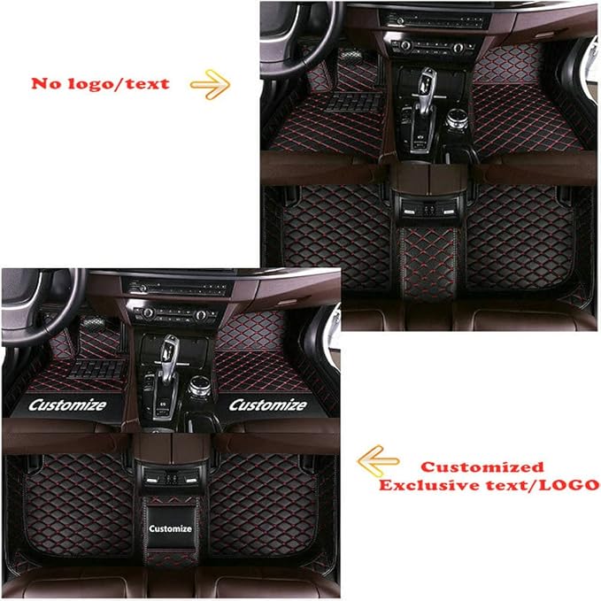 Custom Personalized Floor Mats for Cars - Luxury Full Coverage All Weather Mats, Anti-Slip Leather Mat Set, Fit for 99% of Cars, SUVs & Trucks (Red, C-Double Color)