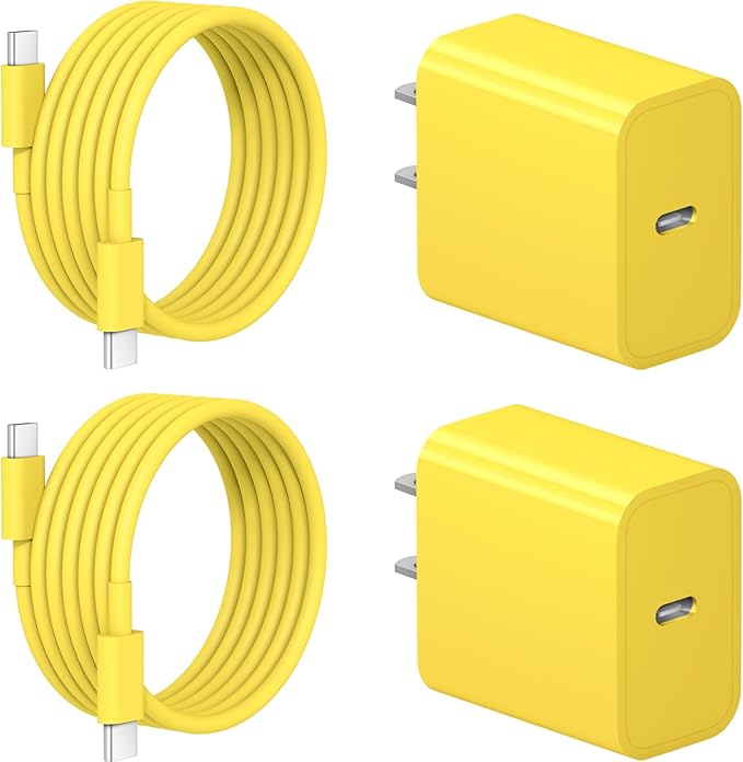 iPhone 17 16 15 Charger Fast Charging 2+2Pack 20W USB C Wall Charger with 6FT Fast Charging Cable Compatible with iPhone 17/17 Air/17 Pro/17 Pro Max/iPhone 16/15 Series, iPad Pro/AirPods - Yellow