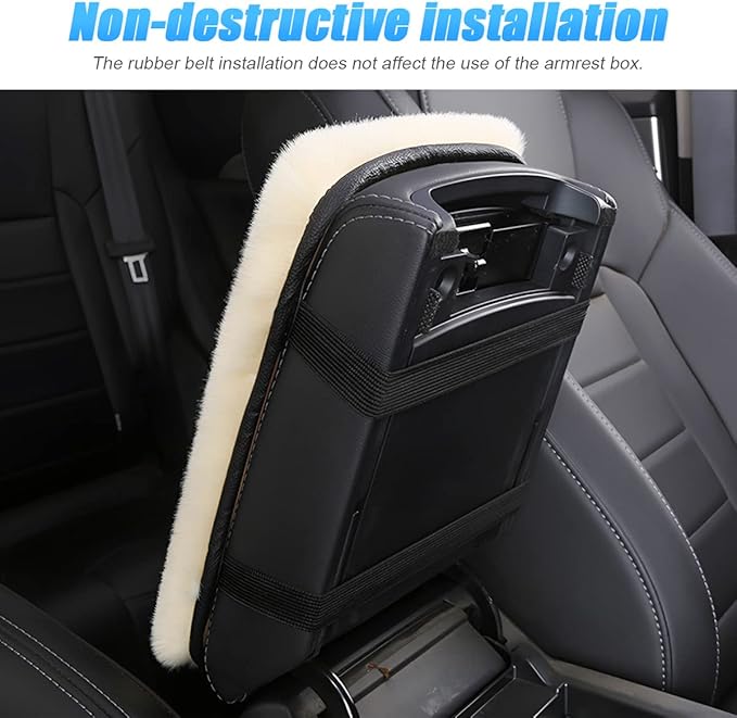 Fluffy Car Armrest Cover, Universal Car Center Console Pad, Car Armrest Seat Box Cover Decor Accessories For Women Men, Armrest Seat Box Cover Protector For Most Vehicle, SUV, Truck, Car (Beige)