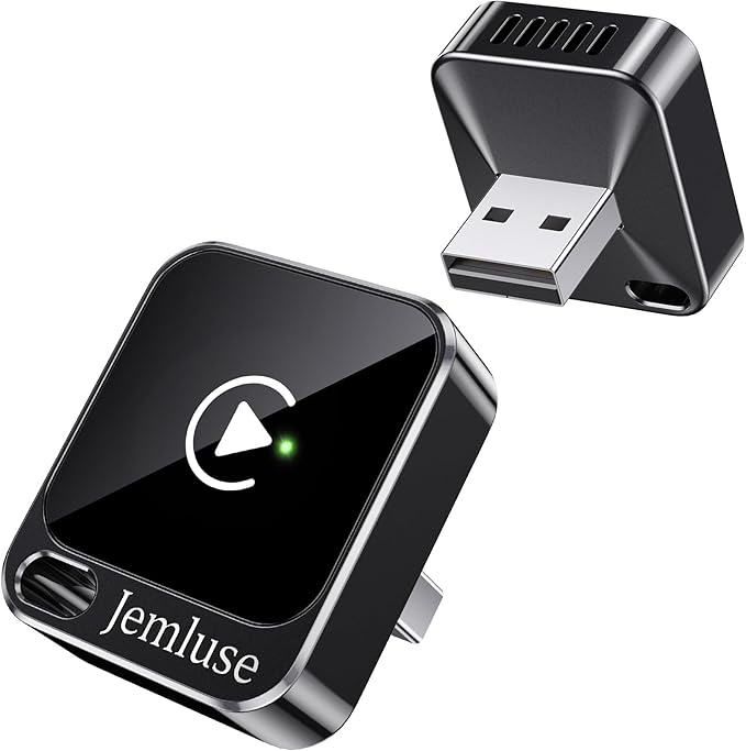 Jemluse Wireless CarPlay Adapter for Apple - Mini Size, Fast Stable Connection Convert Wired to Wireless Car Play Dongle for iPhone iOS 10+, Plug & Play for Cars from 2016+ w/USB-C(Onyx)