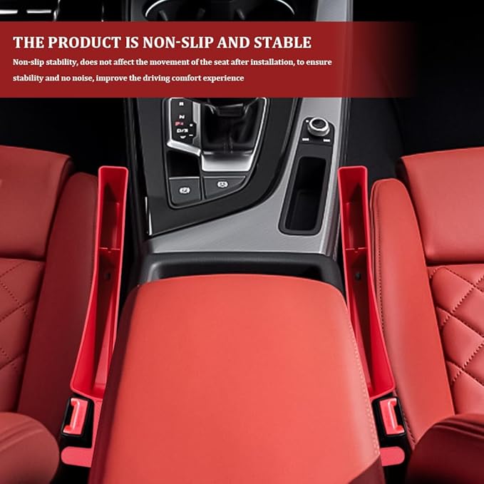 2PCS New Car Seat Gap Filler with 2 Storage Areas, Stylish Car Seat Gap Storage for Stabilizing Phone, Keys Wallet, Universal Car Seat Gap Filler Organizer for Women Men (Red)