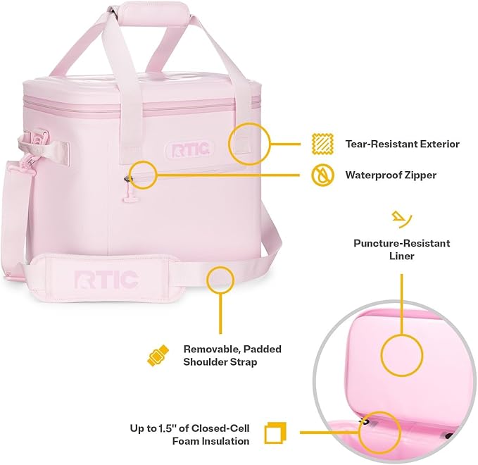 RTIC Ultra-Tough Soft Cooler 30 Can, Insulated Bag Portable Ice Chest Box for Lunch, Beach, Drink, Beverage, Travel, Camping, Picnic, Car, Trips, Floating Cooler Leak-Proof with Zipper