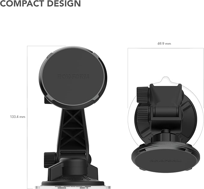 ROKFORM - Adjustable Magnetic Windshield Phone Holder, Compatible with MagSafe Phone Cases and Cases, Strong Suction Cup, 210° Tilt, 360° Rotation