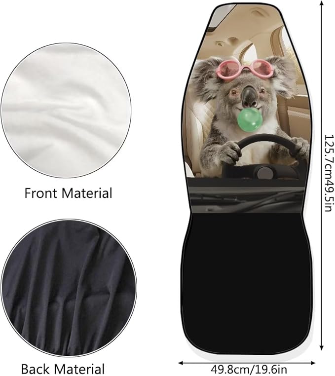 Koala Front Car Seat Cover Nonslip Funny Auto Interior Accessories 2 Pcs Set Stretch Polyester Fabric Cover All-Season Protection Suitable for Most Cars,SUV,Sedan