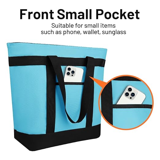 CIVJET Insulated Reusable Tote Bag for Grocery Shopping for Women/Men, Pizza/Food Delivery Bag to Keep Food Cold/Hot for Commercial Food Transport, Cooler bags for Travel/Beach/Picnic, Blue