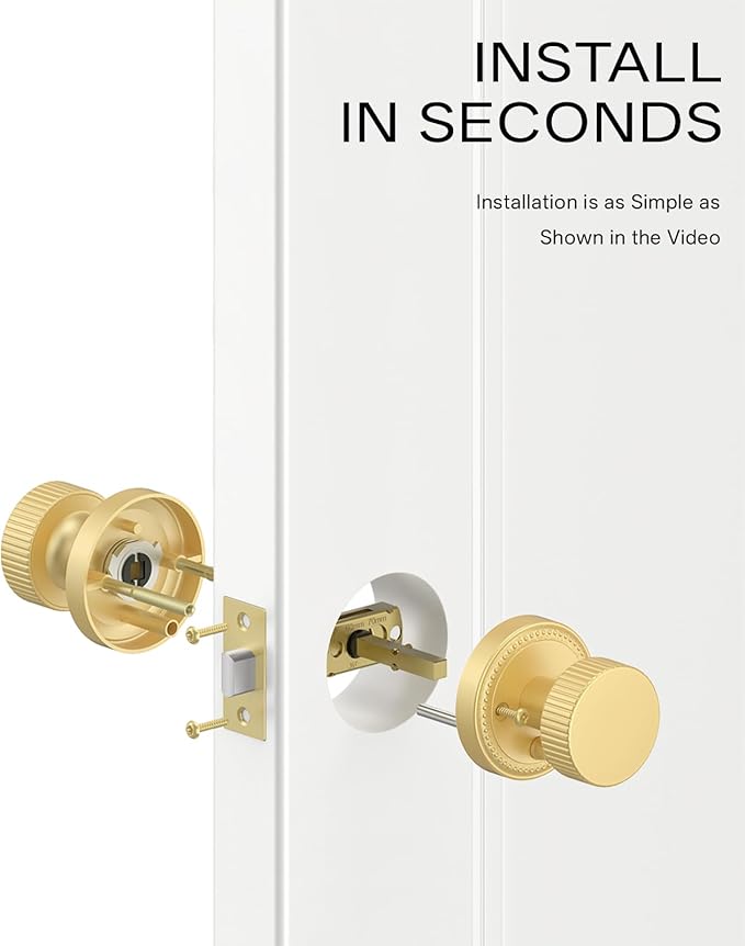 Asidrama 4 Pack Privacy Gold Door Knob with Lock, Brush Gold Door Knobs Interior for Bedroom or Bathroom, Heavy Duty Brush Gold Door Handle for Left Right Sided Doors