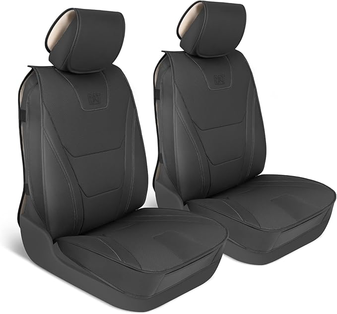 Cat® Edge Deluxe Car Seat Covers for Front Seats - Premium Black Faux Leather Seat Covers for Cars with Universal Fit, Rugged Automotive Seat Covers for Trucks, Interior Seat Covers for SUV