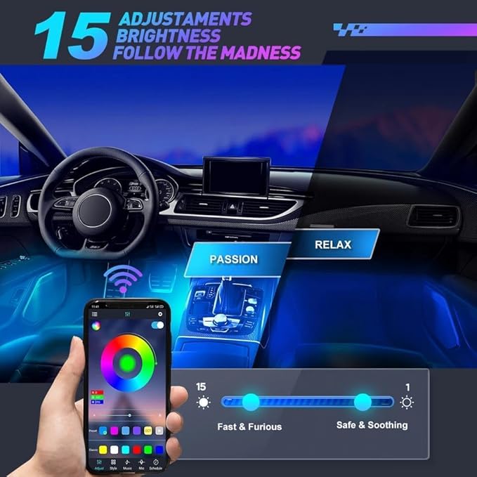 RGB Interior Car LED Strip Lights,72 LED Interior Lights with Smart APP Remote Control,Multicolor Footwell Under Dash Inside Light Kits Music Sync Mode,for Vehicle Internal Car Ambient Lighting Kits