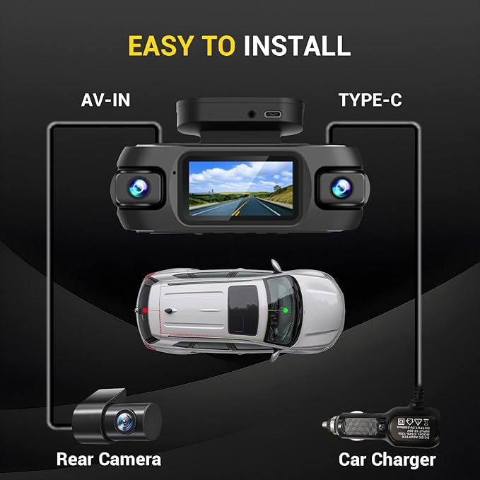 4K 4 Channel Dash Cam Front and Rear with Cabin, 4K+1080P+1080P Dash Camera for Cars, Free 128GB Card Included, Dash Cam with Night Vision, WiFi, GPS, APP Control, Parking Monitor, Loop Recording