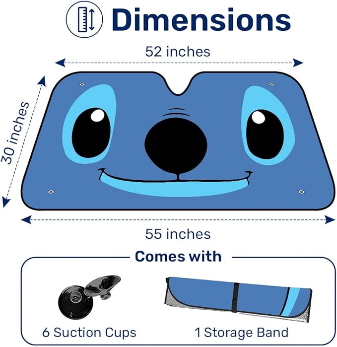 GENANY Blue Cartoon Eyes Windshield Sun Shade for Car SUV Truck (55x30 Inches), Sun Shade Windshield, Shades for Windows, Protector Blocks UV, Car Decor