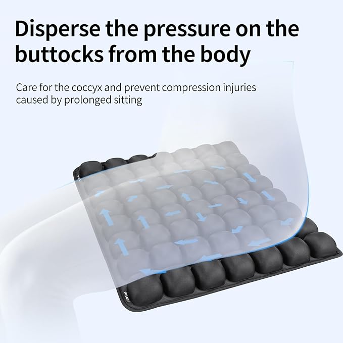 Inflatable Seat Cushion for Car - Adjustable Air Pressure Travel Cushion for Long Flights, Office Chairs, and Travel - Portable 17.7x15.7 Inches - Black