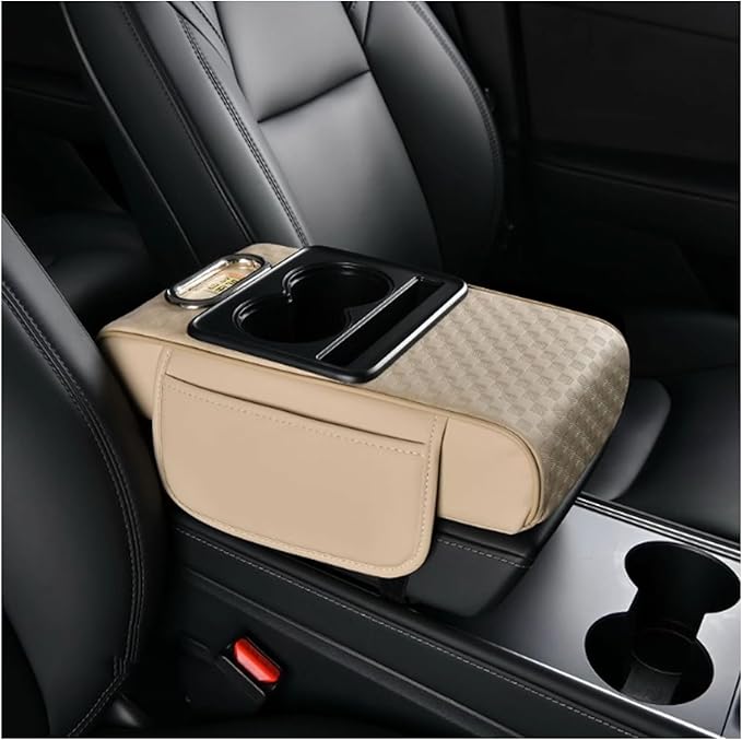 Car Arm Rest Cushion for Mazda CX-5, Center Console Armrest Pillow Car Armrest Pad Trucks with Cup Holder, Armrest Pad Storage Bag(Beige)