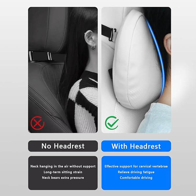 Car Headrest Neck Pillow for Tesla Model Y Model S Model X Model 3 Highland Cybertruck Accessories Car Seat Pillow Head Neck Rest Cushion Neck Support, 2 Packs, White